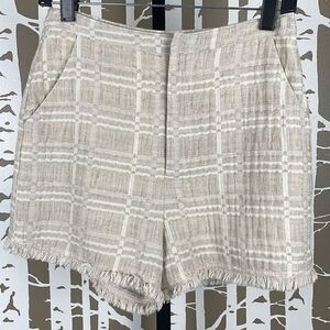 Honey Belle Linen High Waist Fringe Hem Window Pane Plaid Shorts S